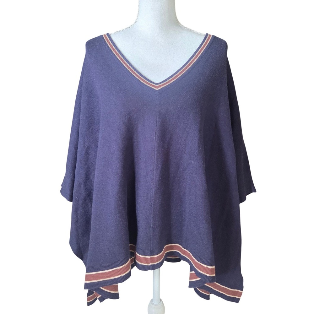 House of Harlow 1960‎ V-Neck Poncho Navy Soft Prep Boho Preppy Cape Sweater OS